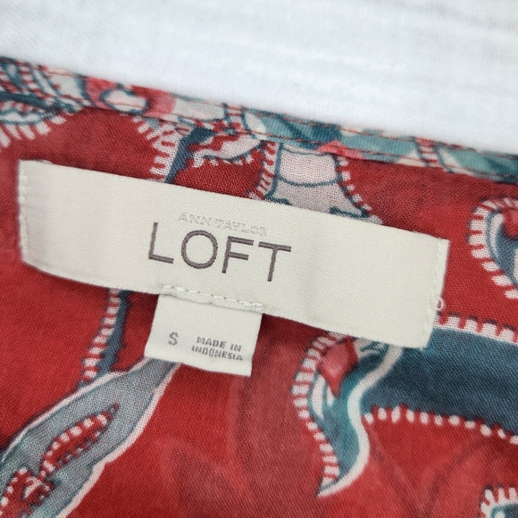 LOFT Iris Botanical Print Coral Crochet Lace Peasant Top Women's Small - Picture 3 of 6